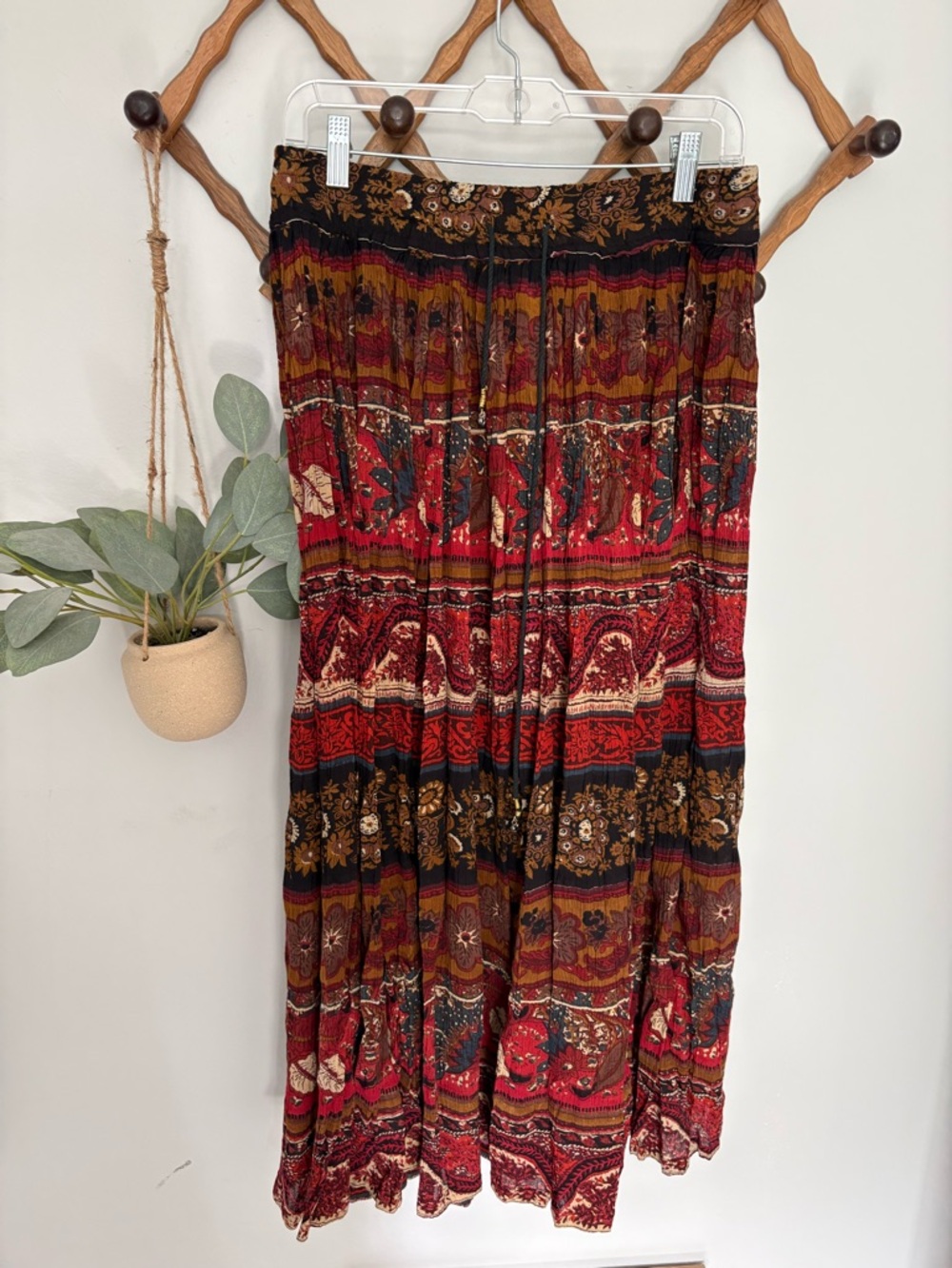 Notations Red, Black and Brown Boho Tiered Maxi Skirt